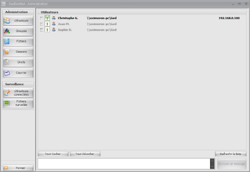 Admin : Utilisateurs connectés